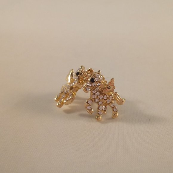 Gold Plated Unicorn Diamond Ziron Stud Earrings Party Gift - Picture 4 of 5